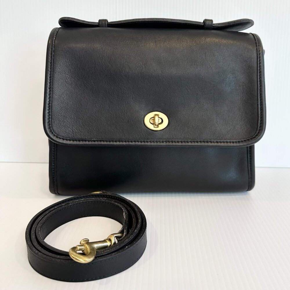 Vintage COACH Court Bag - EUC Black Leather with Brass Made pre-1994 in USA